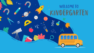 cartoon school bus with school supplies coming out the back window
